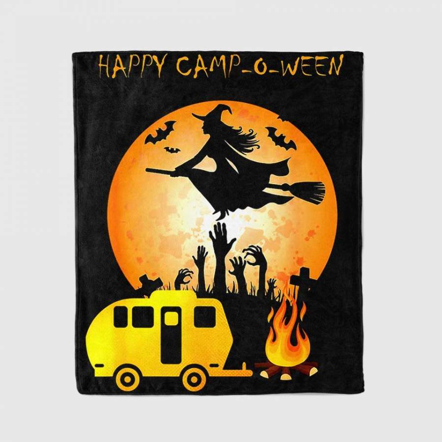 Happy Camp-O-Ween – Funny Halloween Camping Shirt Blanket Personalized Fleece Blanket Halloween Gifts