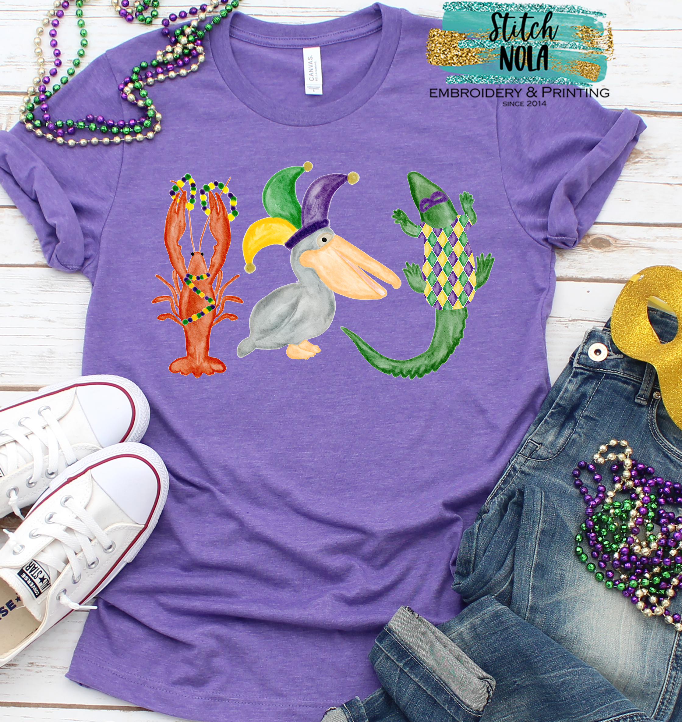 Adult Mardi Gras Animal Parade Printed Tee