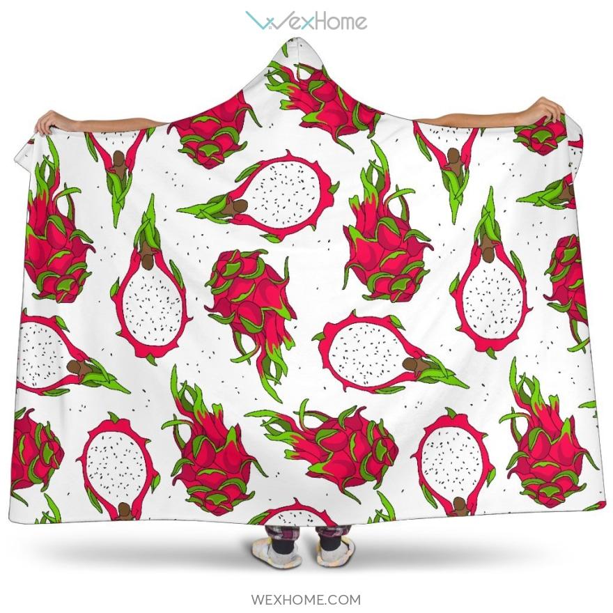 Dragon Fruits White Background Hooded Blanket