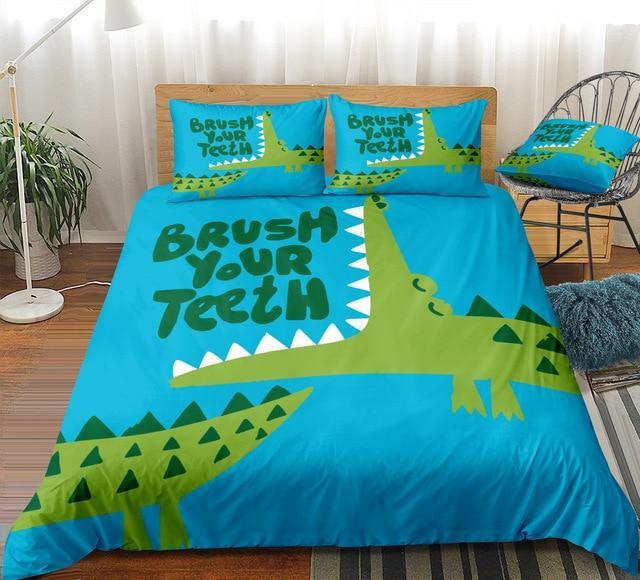 Cartoon Crocodile 3 Pieces Quilted Comforter Set