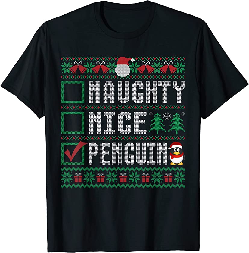 Naughty Nice Penguin Birds Animal Lovers Christmas List T-Shirt