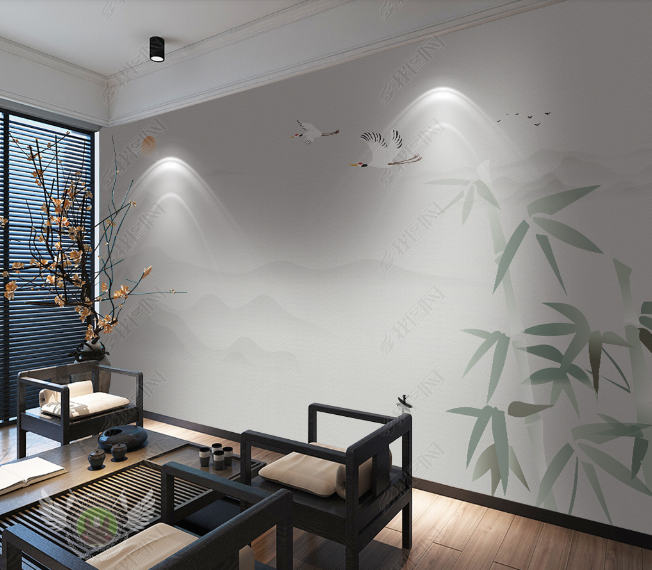 3D Hand Drawn Bamboo Animal Crane Wall Mural Wallpaper Lqh 148