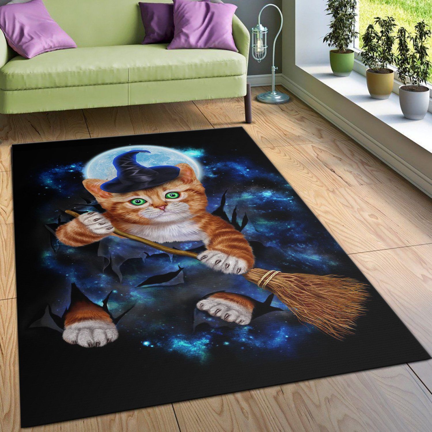 Tabby Cat Witch Halloween Area Rug Carpet Kitchen Rug Us Gift Decor Area Rug For Living Room Bedroom Rug Home Decor