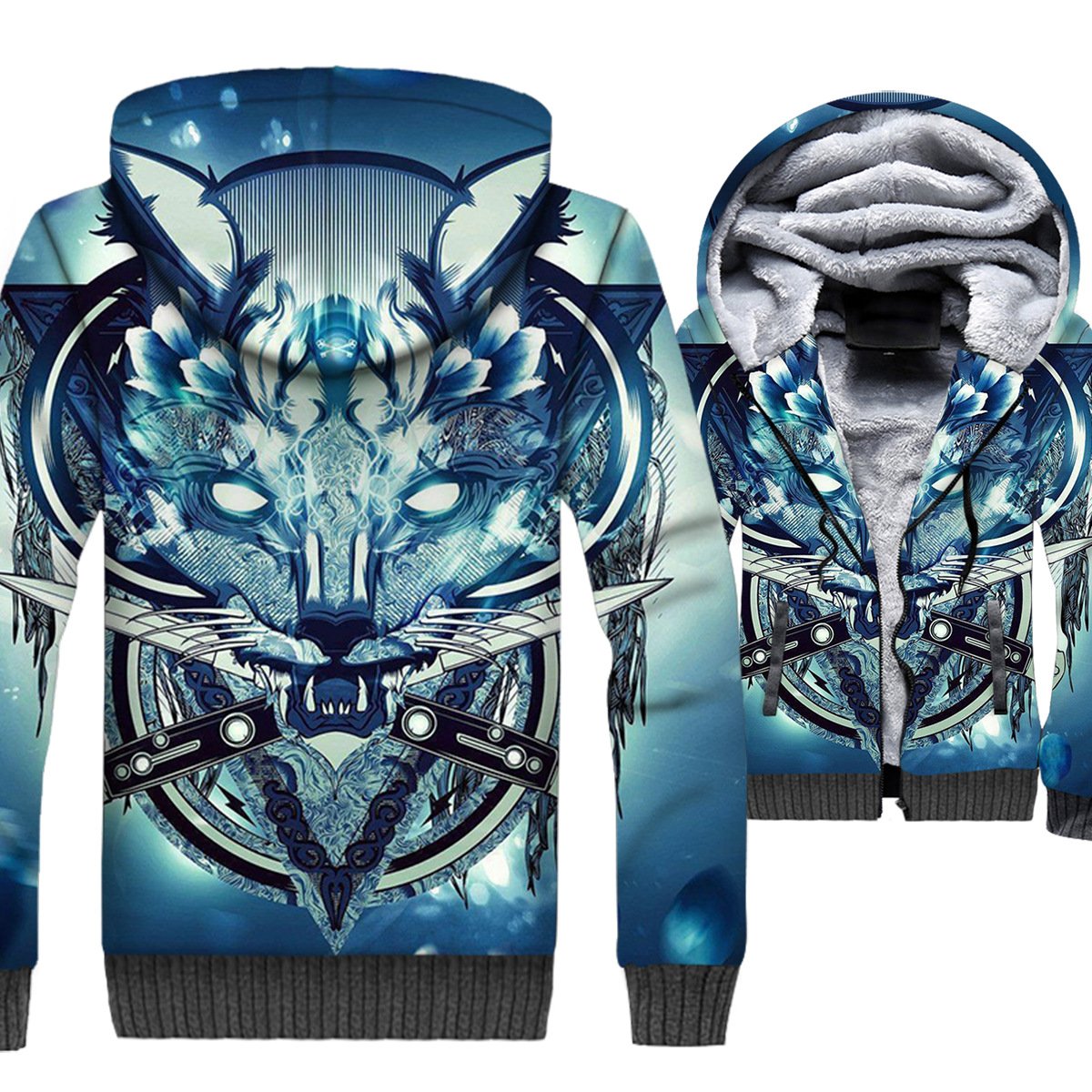 Animal Jackets – Animal Series Blue Lightning Wolf Super Cool 3D Fleece Jacket