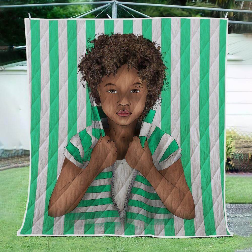 African Quilt Designs African Curly Hair Kid Vintage Green White Quilt Pretty Black Woman With Afro African Style Gift Idea