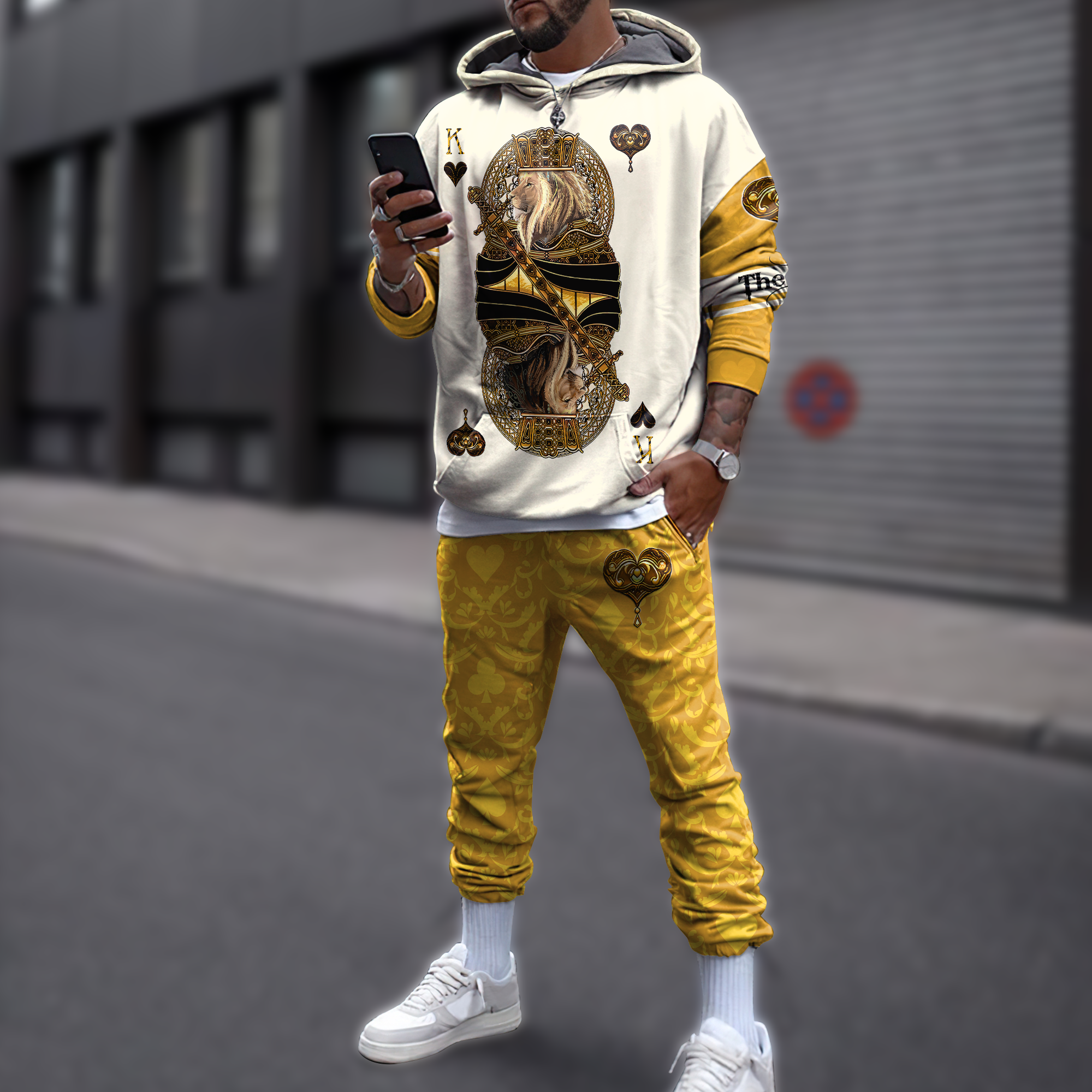 Yellow Alpha King Heart Lion 3D All Over Printed Combo Hoodie + Sweatpant