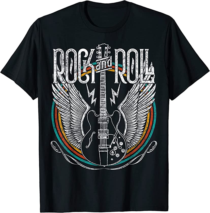 Vintage Retro Style 80s Rock & Roll Music Guitar Wings T-Shirt