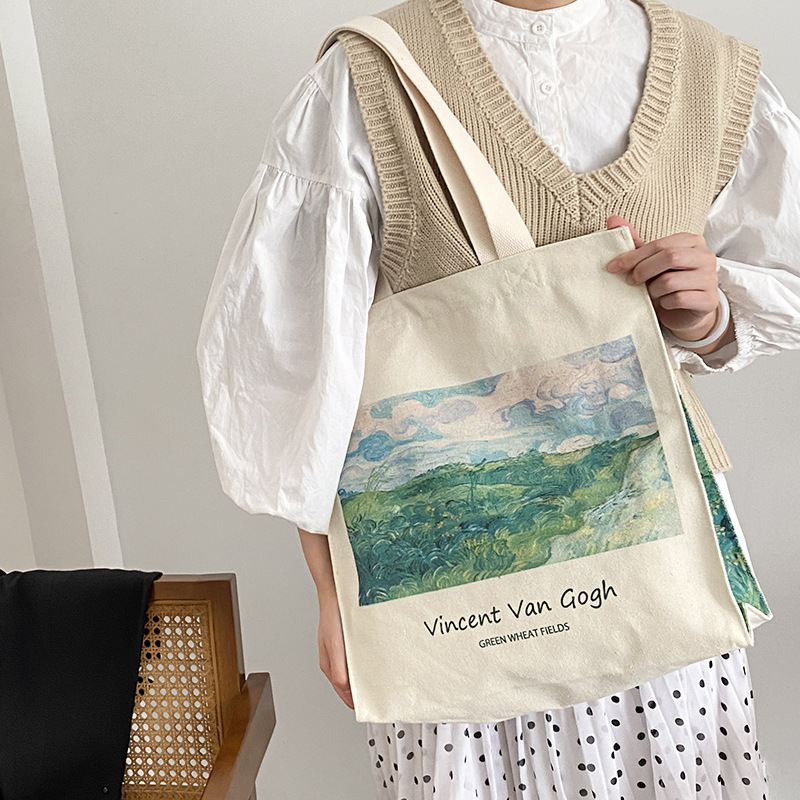 Extra Thick Canvas Female Shoulder Bag Van Gogh Morris Vintage Oil Painting Zipper Books Handbag Large Tote For Women Shopping alx