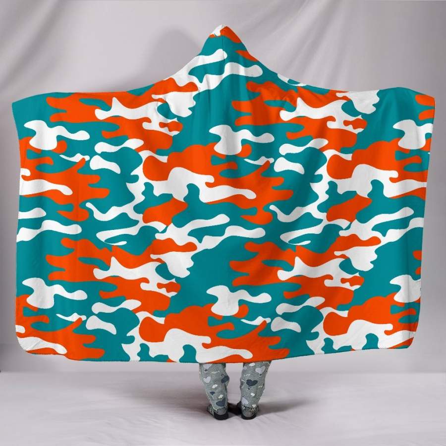 Miami Dolphins Inspired Hoodie Blanket Camo Snuggie Wrap Blanket Throw Gift Pro Football