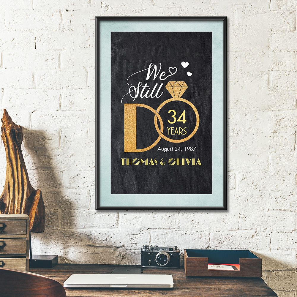 Personalized Name & Date 34Th Wedding Anniversary Gifts Poster For Couple, Parents, Wife & Husband, Him, Her