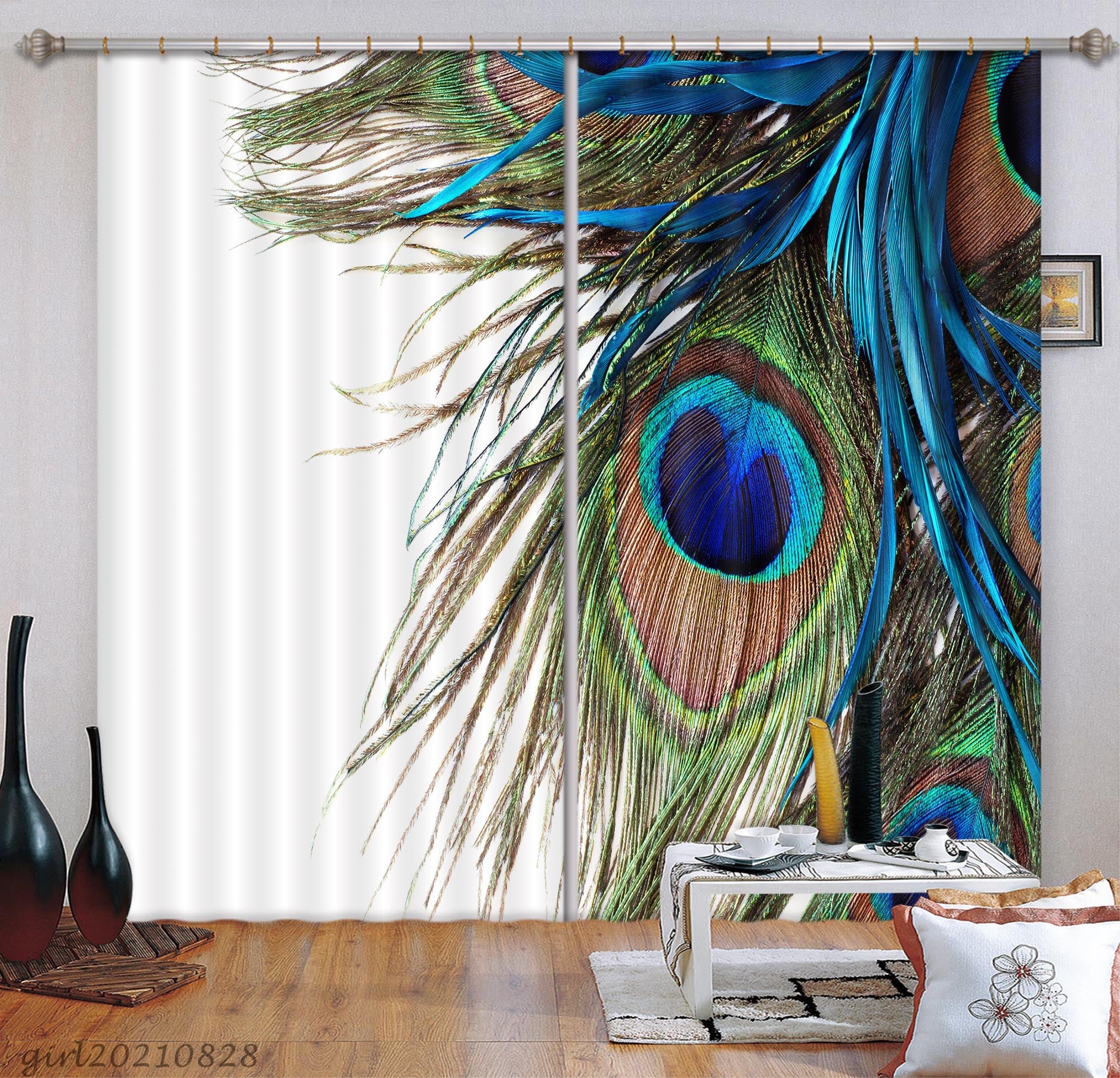 3D Animal Peacock Feather Curtains And Drapes Lqh 65