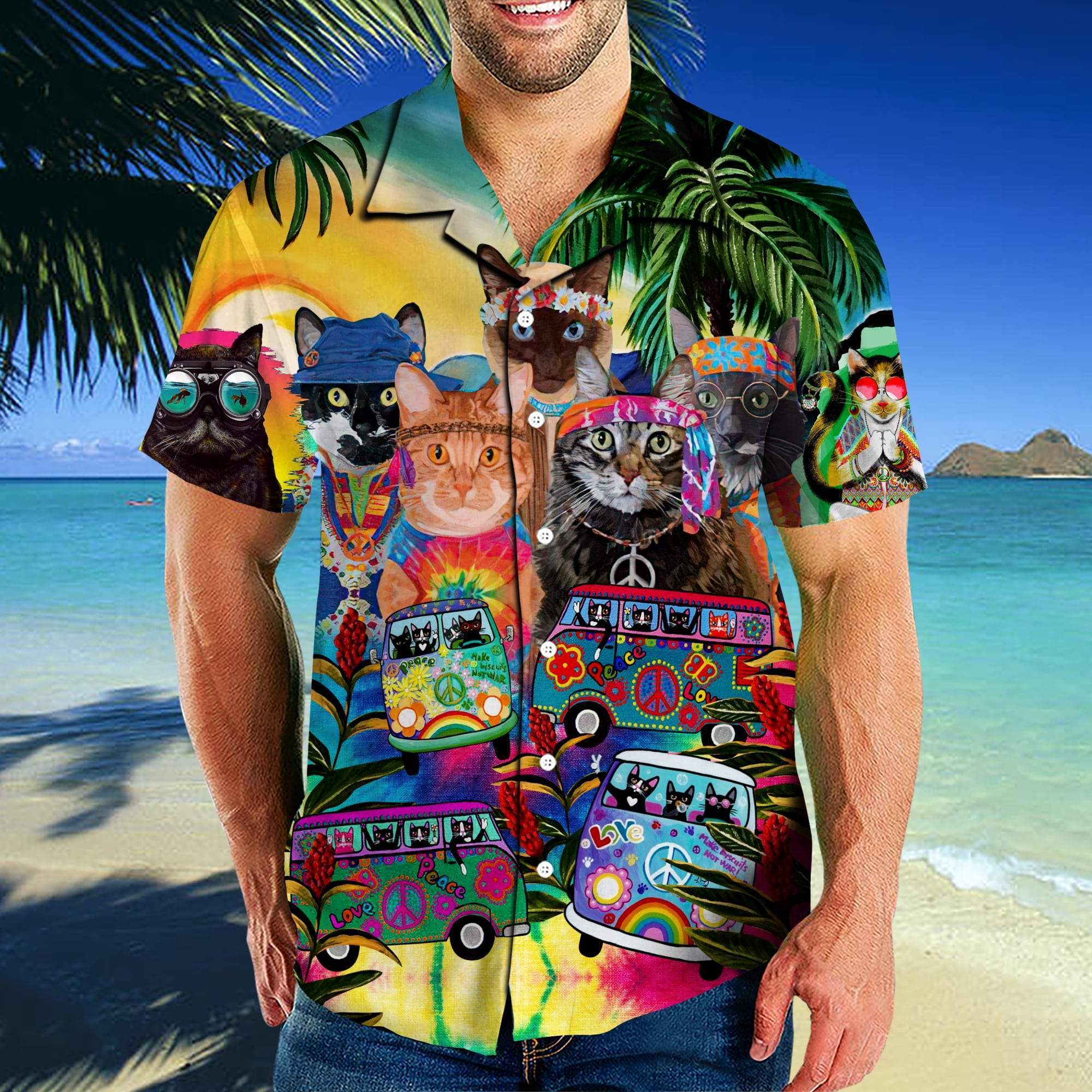 Hawaiian Aloha Shirts Hippie Cats