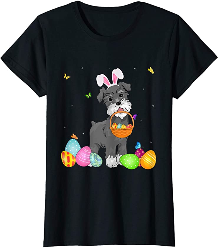 Womens Dog Mom Gift Cute Bunny Schnauzer Eggs Easter Day T-Shirt