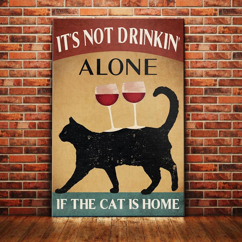 Black Cat – Wine Canvas And Poster It’s Not Drinking Alone | Art Print | Home Decor | Room Decor | Wall Art