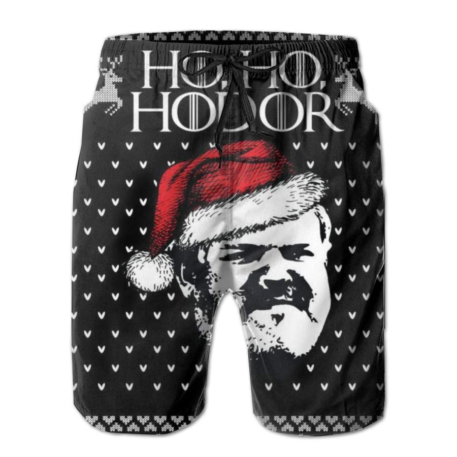 2 Pack Ho Ho Hodor Ugly Christmas Poster Men Swim Trunks Drawstring Elastic Waist Quick Dry Beach Shorts with Mesh Lining Swimwear Bathing Suits