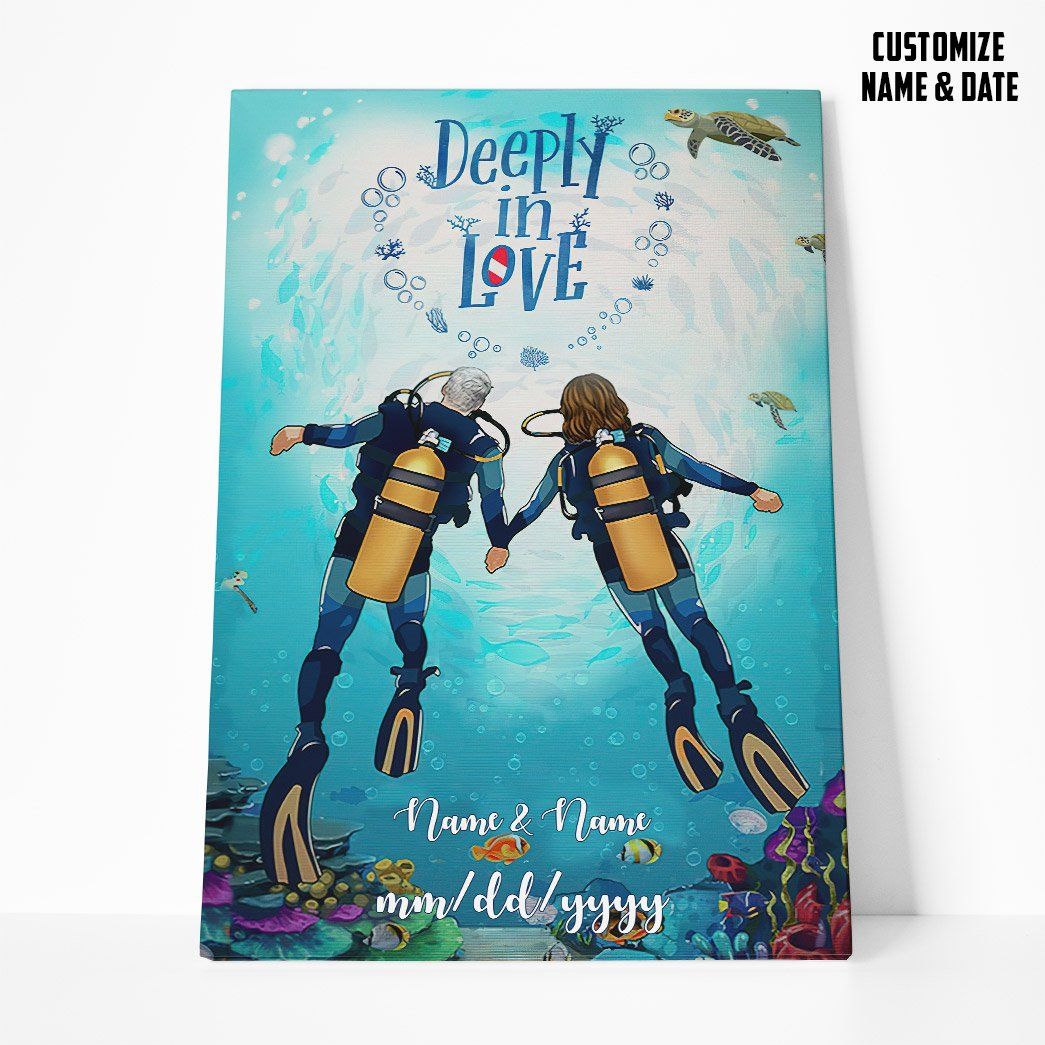 Gearhumans Gearhuman 3D Scuba Diving Couple Deeply In Love Custom Name Text Canvas