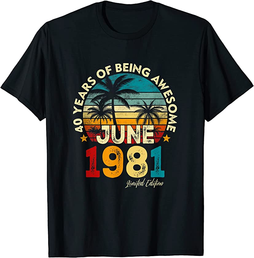 Vintage June 1981 40th Birthday Retro 40 Years Old Men T-Shirt