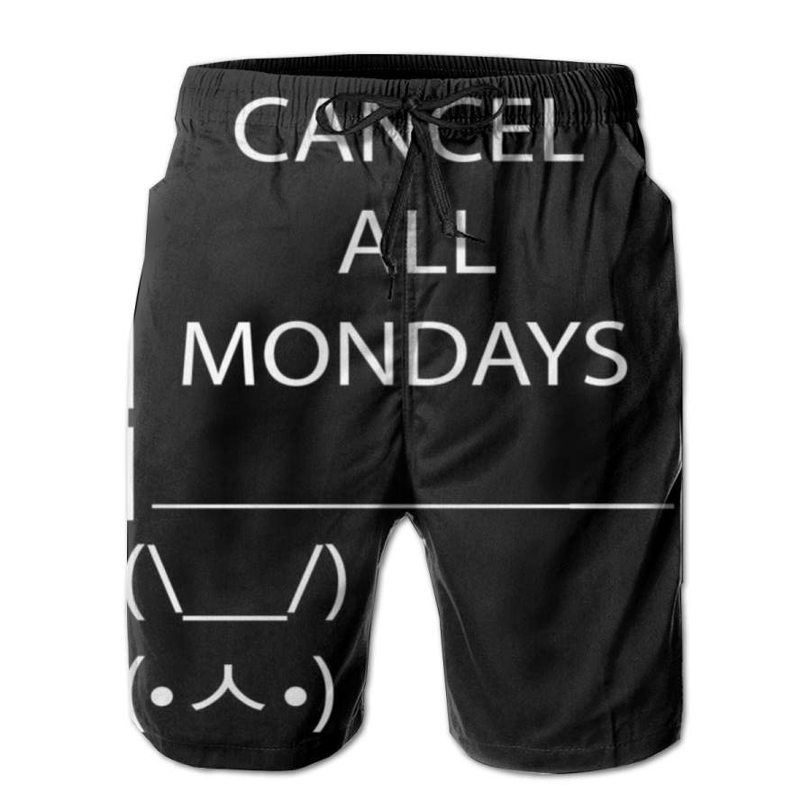 2 Pack ASCII Bunny Cancel All Mondays Poster Men Swim Trunks Drawstring Elastic Waist Quick Dry Beach Shorts with Mesh Lining Swimwear Bathing Suits