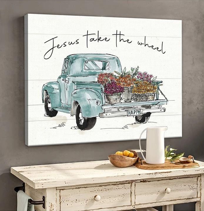 Flower truck jesus take the wheel for farmer poster poster canvas
