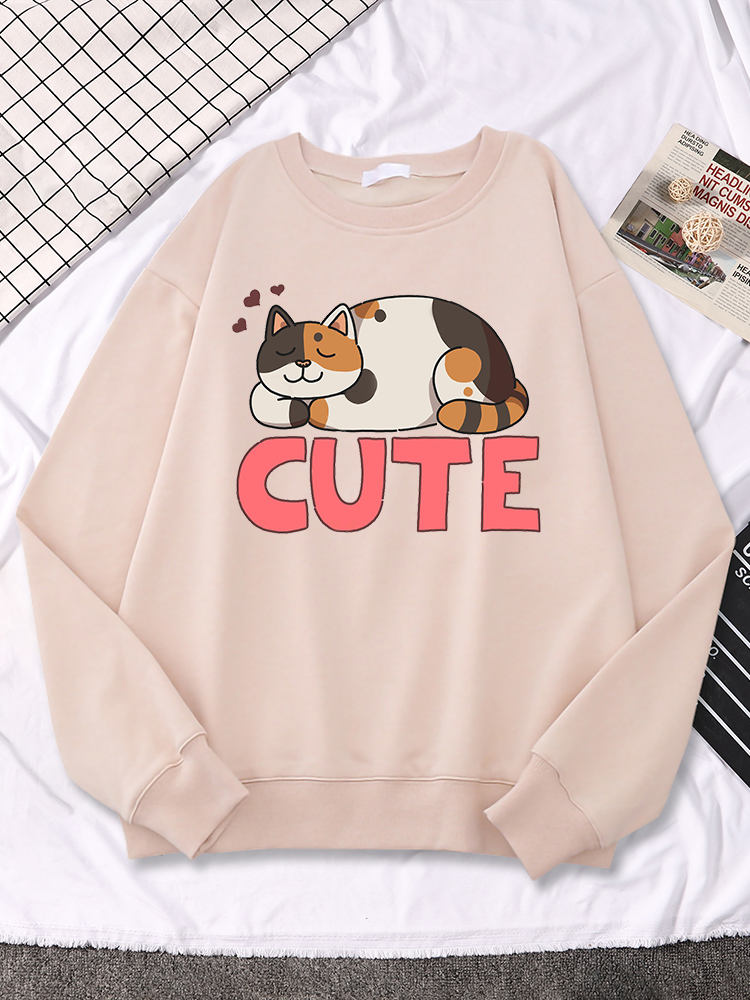 Cute Cat Is Sleeping Cartoons Printed Womans Hoodies Cute Cartoon Fleece Tops Oversized Creativity O-Neck Clothes Womens Hooded alx