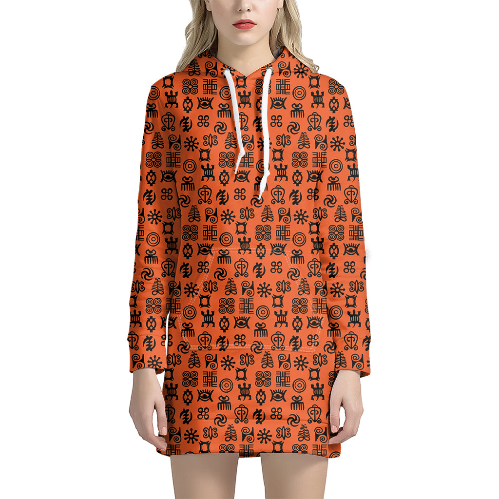 West African Adinkra Symbols Print Women’S Pullover Hoodie Dress