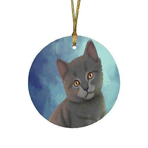 Chartreux Kitten Cat Round Christmas Ornament