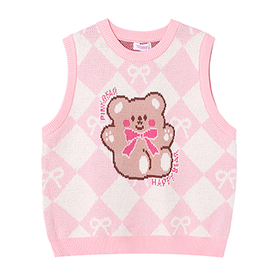 Bebobsons New Preppy Style Cute Bear Waistcoat Women’s Folded Top Winter Warm Knit Sweater Vest alx