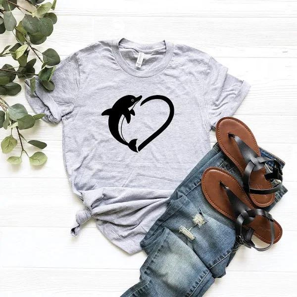 Dolphin Shirt, Dolphin Lover Shirt, Cute Dolphin Shirt, Animal Lover Shirt, Heart Dolphin Love T-Shirt, Animal Lover Tee Shirt