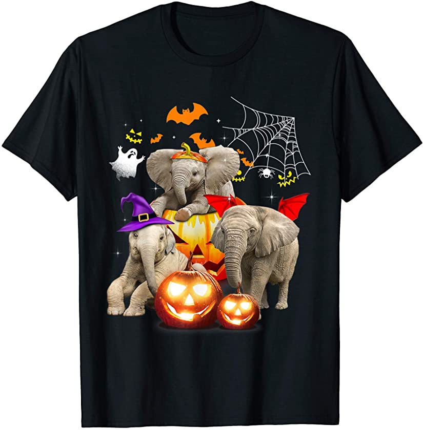 Funny Witch Three Elephants Halloween Elephant Lover Gifts T-Shirt