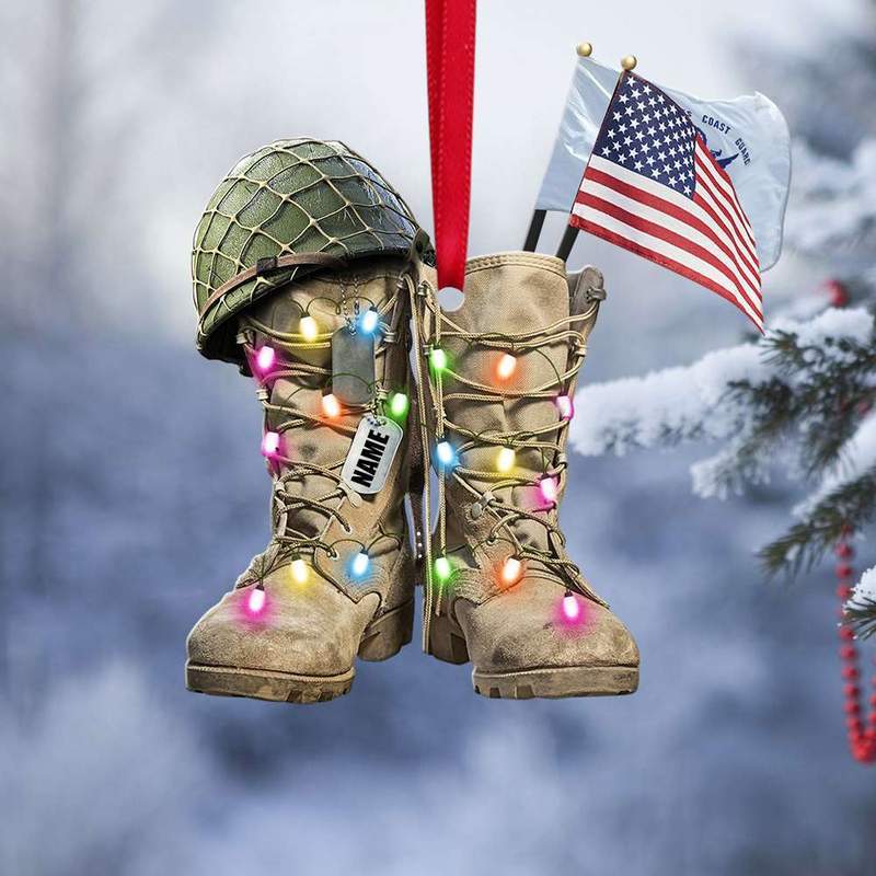 Personalized Ornament 2021, Coast Guard Military Boots Flag Christmas Military Gift