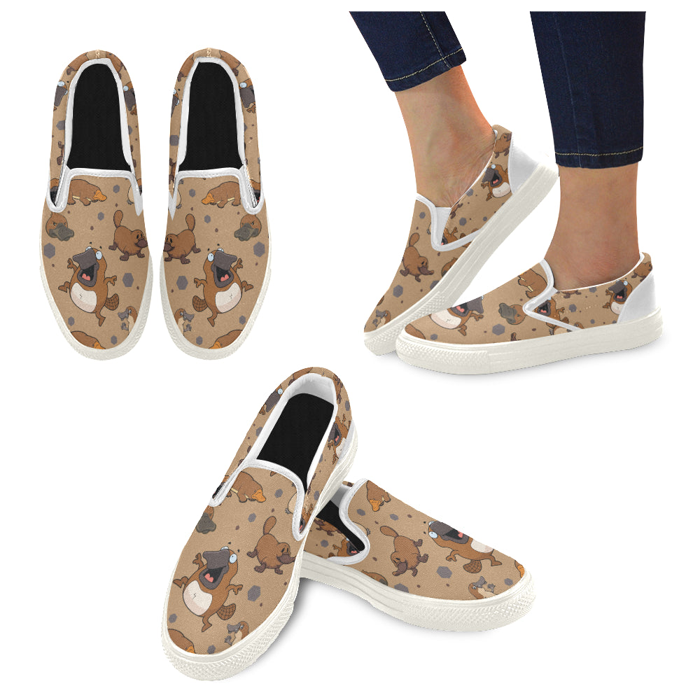 Platypus Pattern White Women’s Slip-on Canvas Shoes