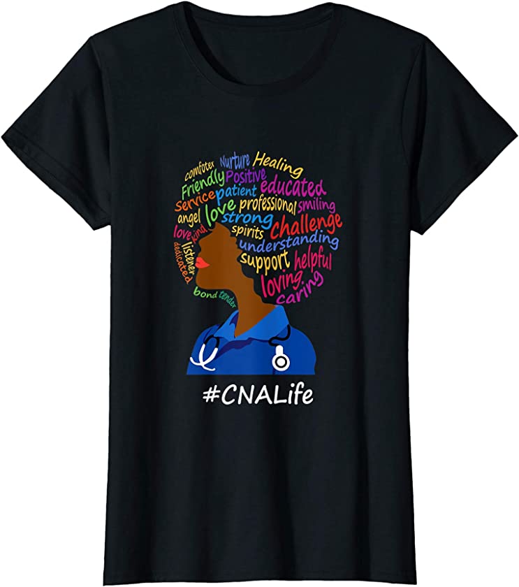 Womens Black Nurse Uniform Afro African CNA Life Nurses Day T-Shirt