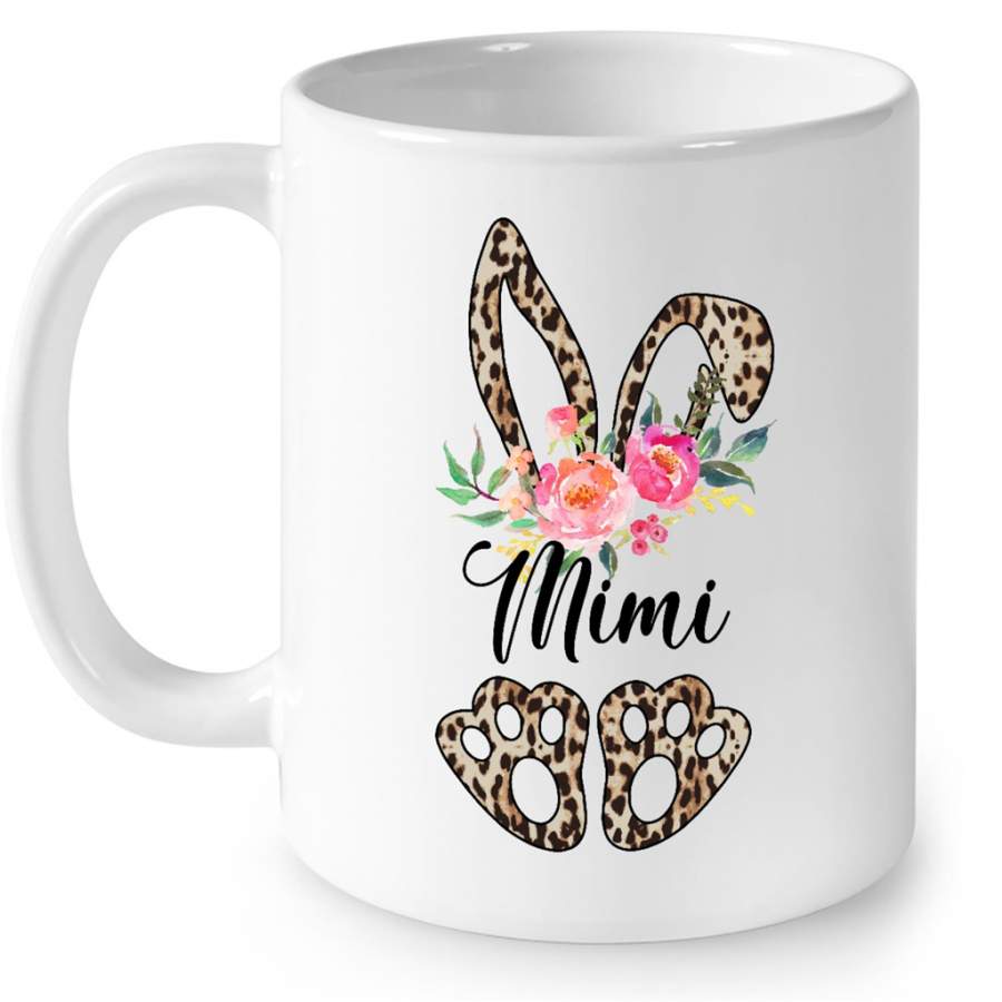 Mimi Bunny Leopard Print Floral Funny Thanksgiving Day Gift Ideas For Grandma Mimi Nana Women And Mom B – Coffee White Mug