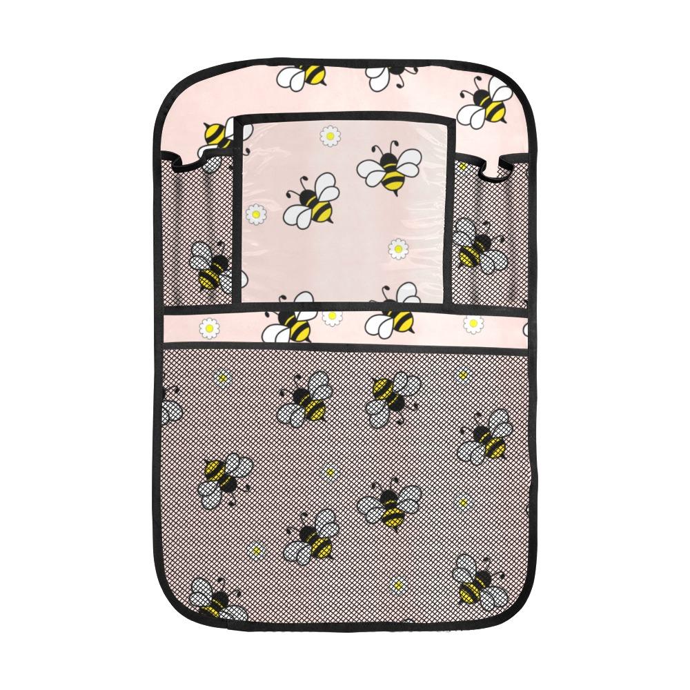 Cute Bee Flower Pattern Pink Background Car Seat Back Organizer