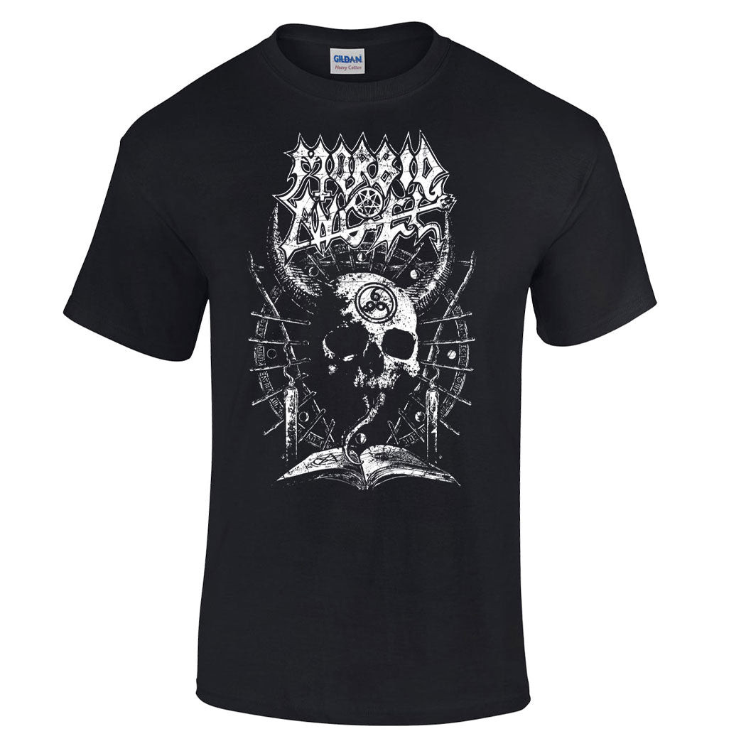 Morbid Angel Merch White Horned Skull T-Shirt - TattoosCafe