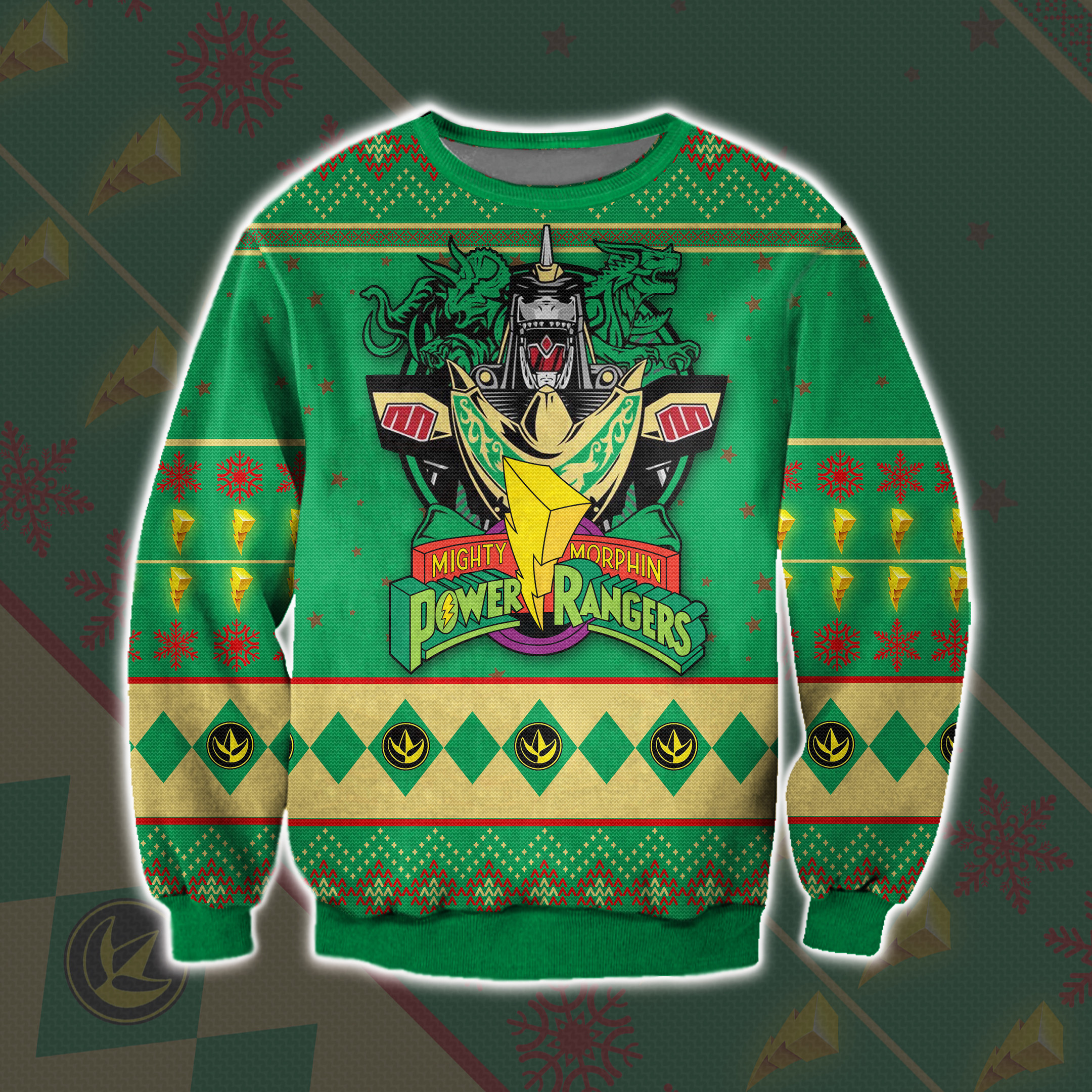 Dragonzord And Green Ranger Mighty Morphin Power Rangers Ugly Christmas Sweater T-Shirt