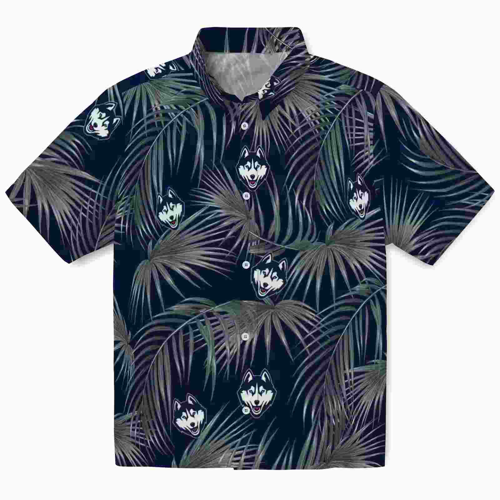 Uconn Huskies Leafy Palms Blue Hawaiian Shirt