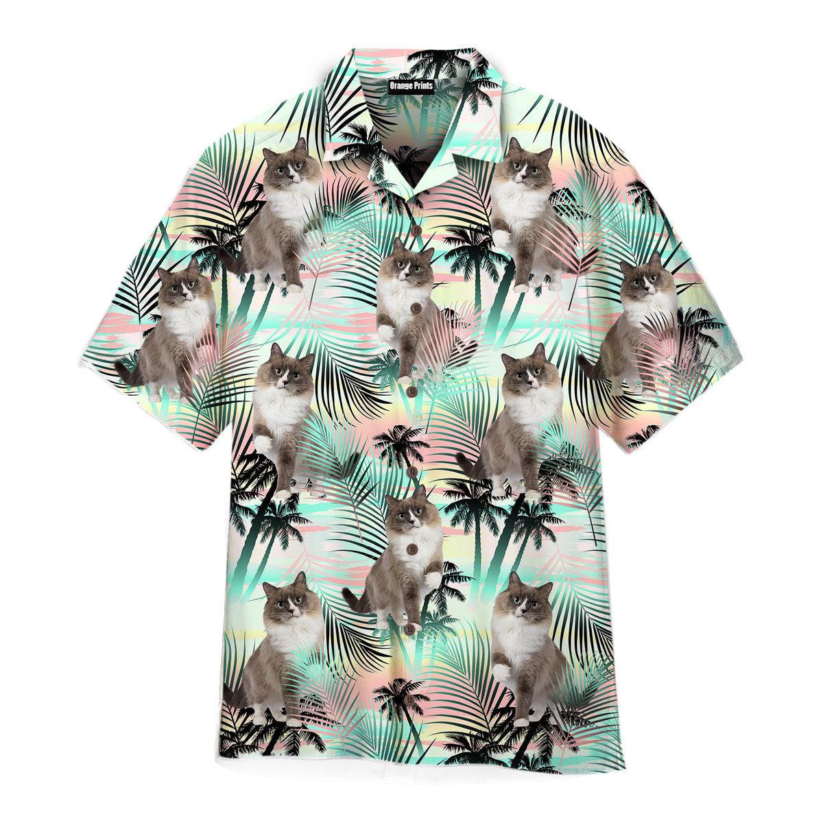 Grey Mink Ragdoll Cat Standing With Tropical Aloha Hawaii Shirts For Men Women Ha108068