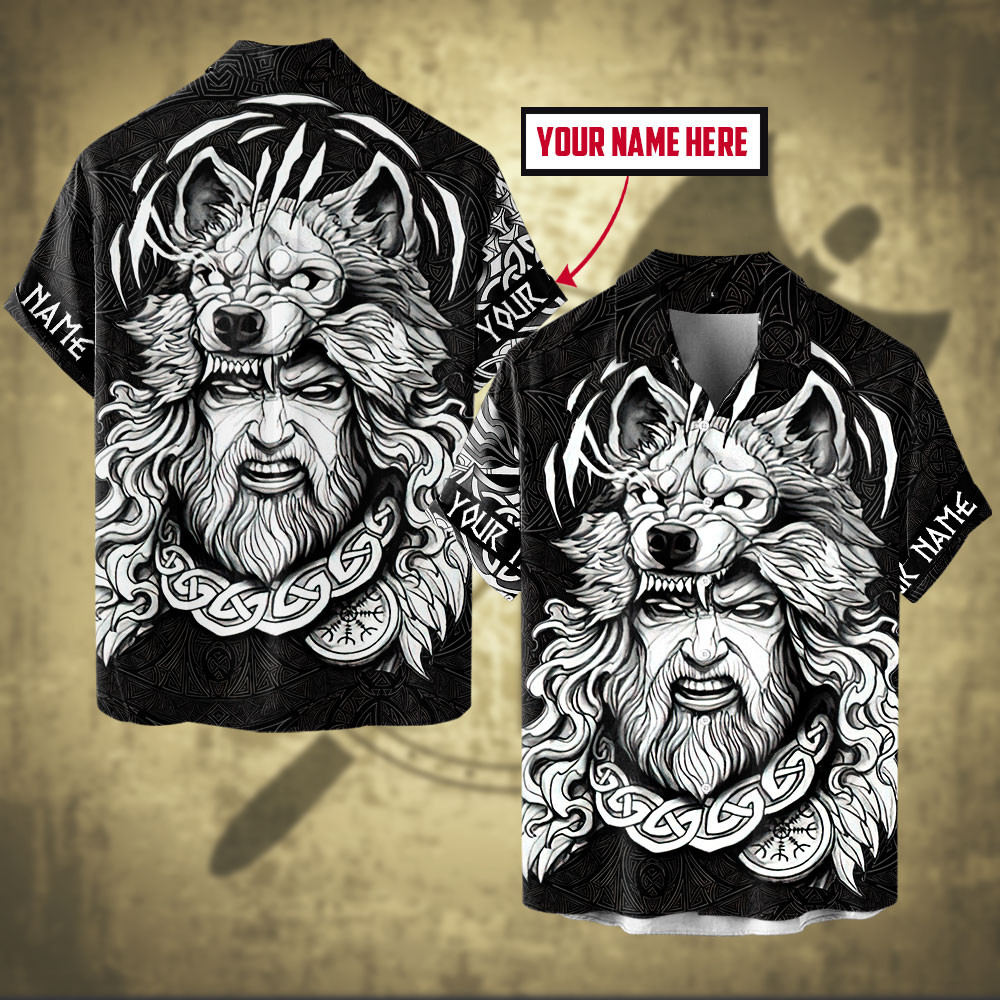 Viking Skull Old Norse Warrior With Wolf Hat Customized All Over Print Hawaiian Ha3300