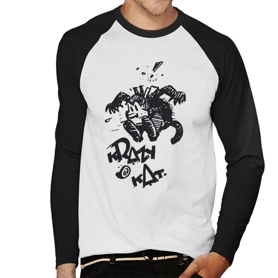 Krazy Kat Jump Men’s Baseball Long Sleeved T-Shirt