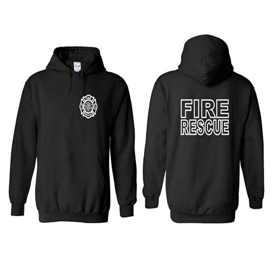 Fire Rescue Maltese Cross Firefighter Badge Front Hoodie Sweatshirt