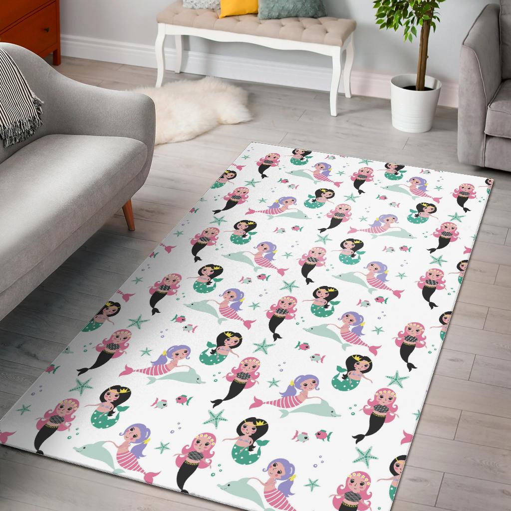 Cute Mermaid Dolphin Fish Starfish Pattern Area Rug