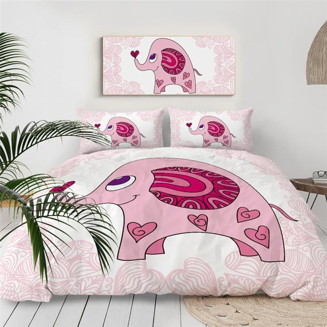 Pink Elephant 3 Pieces Quilted Comforter Set