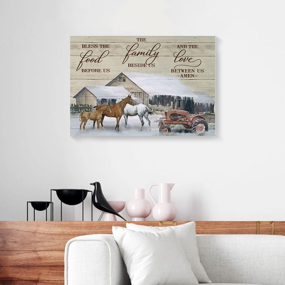 Canvas Prints Bless The Food Before Us Farmhouse In Winter Horse Canvas Wall Art Home Decor