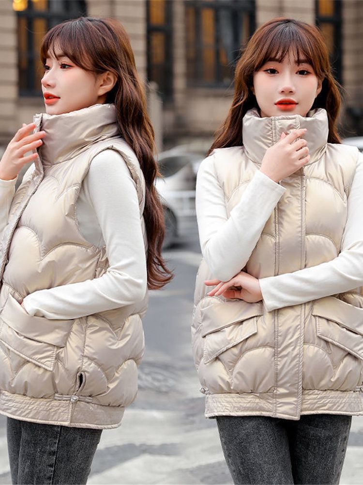 2022 New Autumn Winter Down Cotton Vest Jacket Women Parkas Short Slim Sleeveless Casual Korean Loose Waistcoat Coat Female Top alx