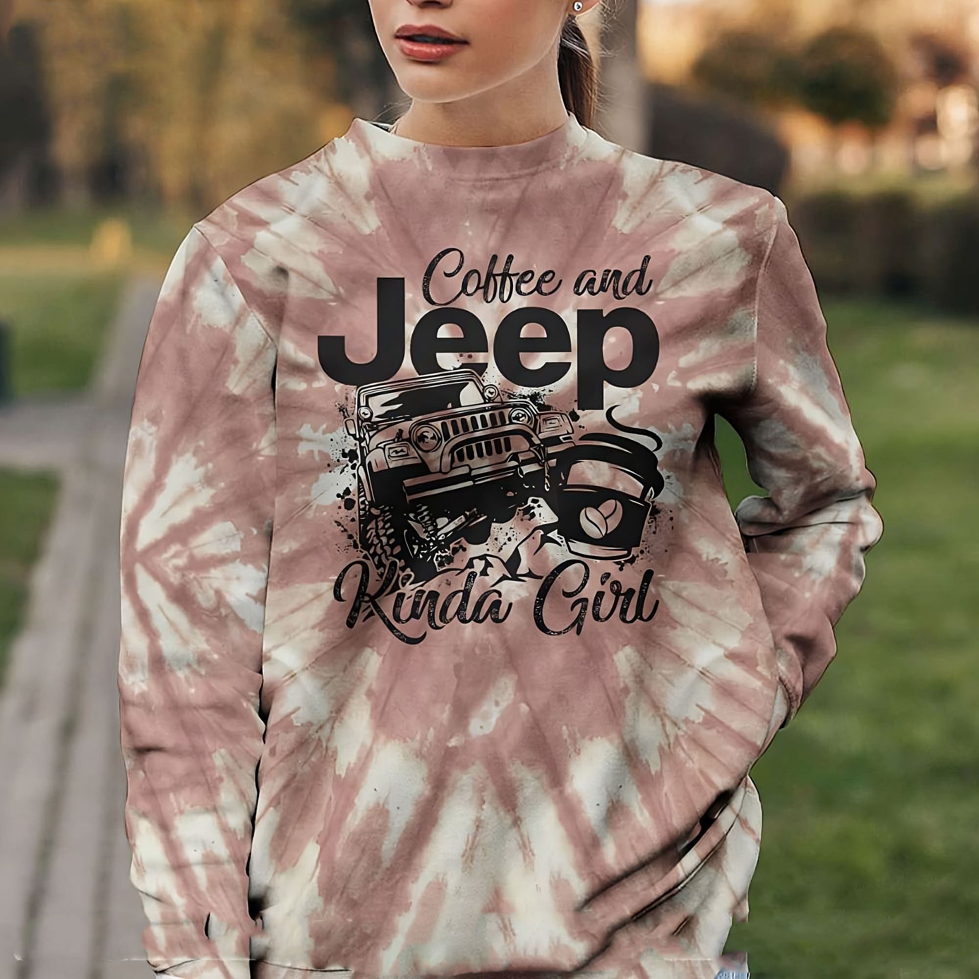 Coffee And Jeep Kinda Girl All Over Print Sweatshirt