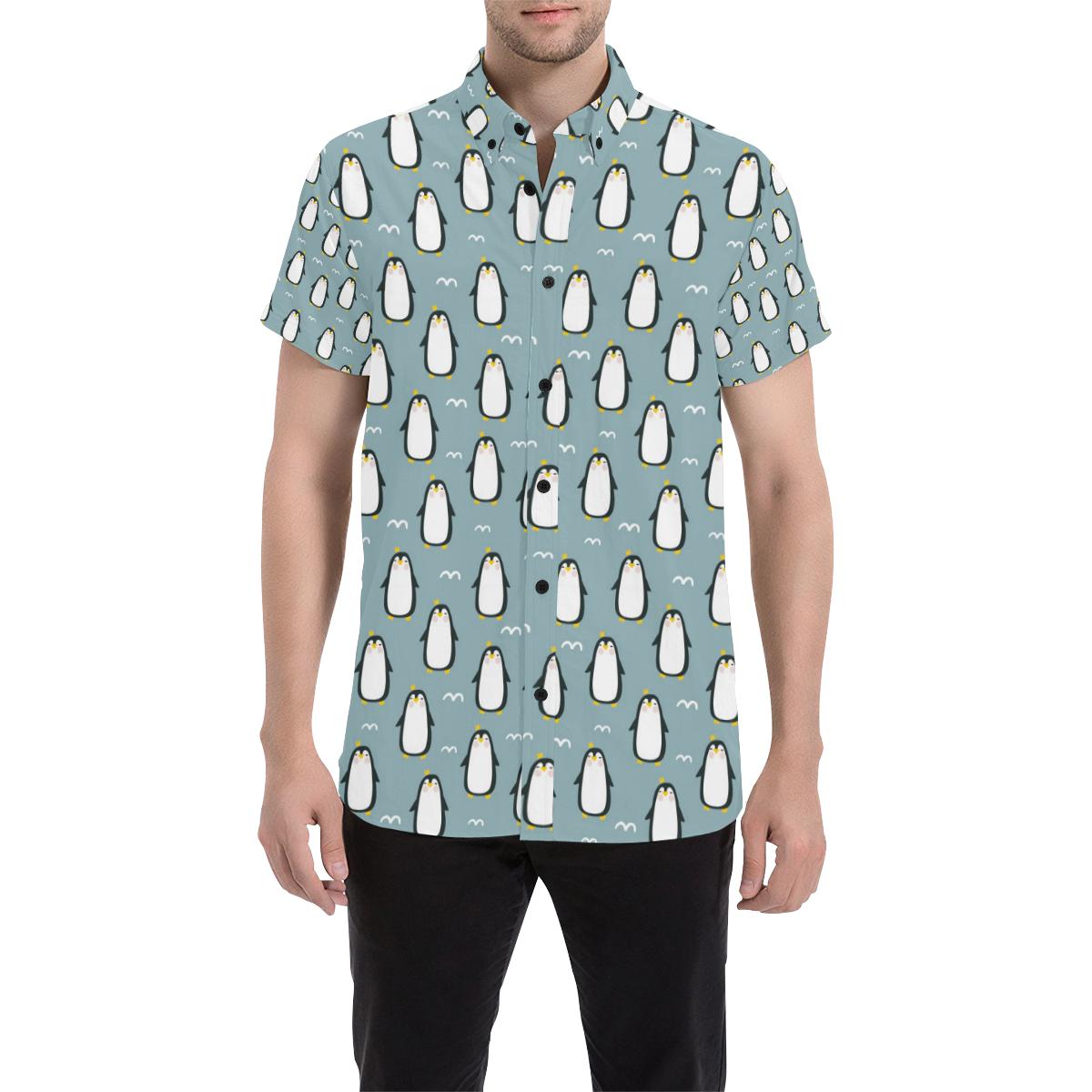 Penguin Pattern Print Design A02 Men Button Up Shirt