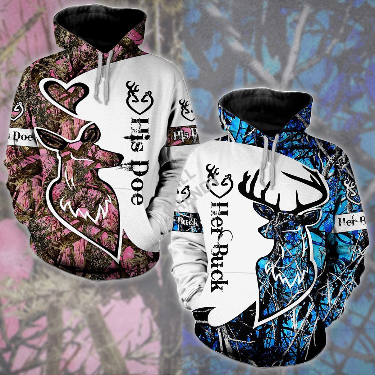 Buck n Doe Deer Hunting I Choose You Hoodie Combo Blue Pink