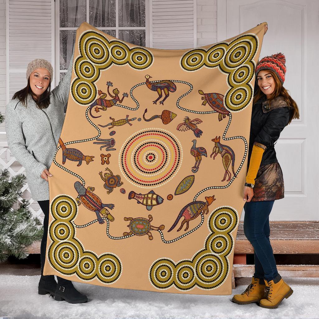 Premium Blanket – Aboriginal Dot Painting Blanket Australian Animals