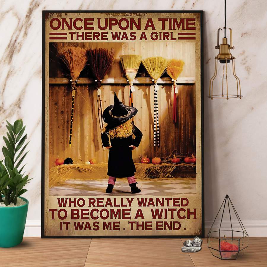 Baby witch there was a girl become a witch Halloween paper poster no frame/ wrapped canvas wall decor